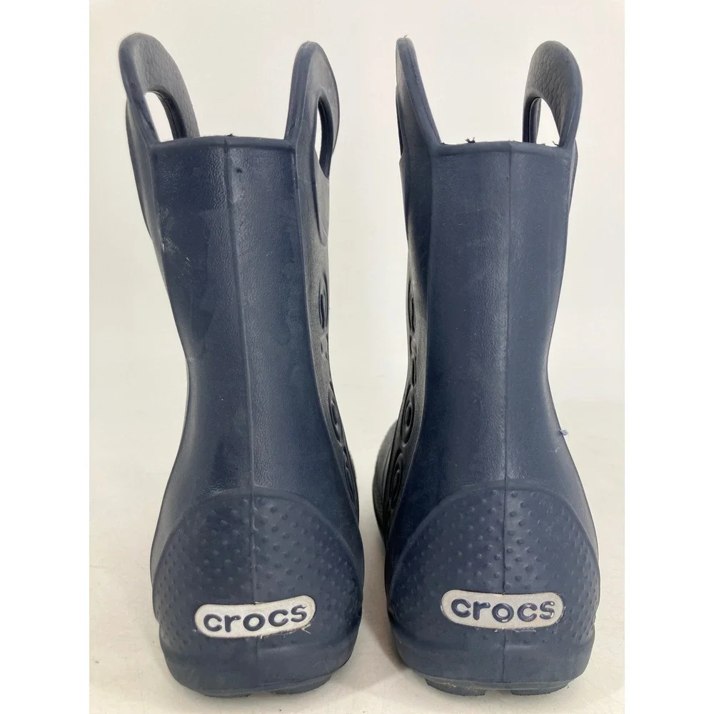 Crocs Rain Boots Unisex Kids C10 Navy Blue Excellent Handle It Waterproof 12803